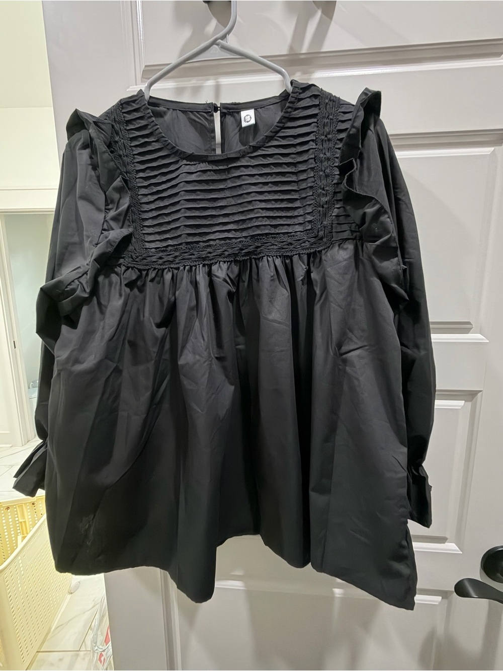 Black Ruffled Yoke Babydoll Top